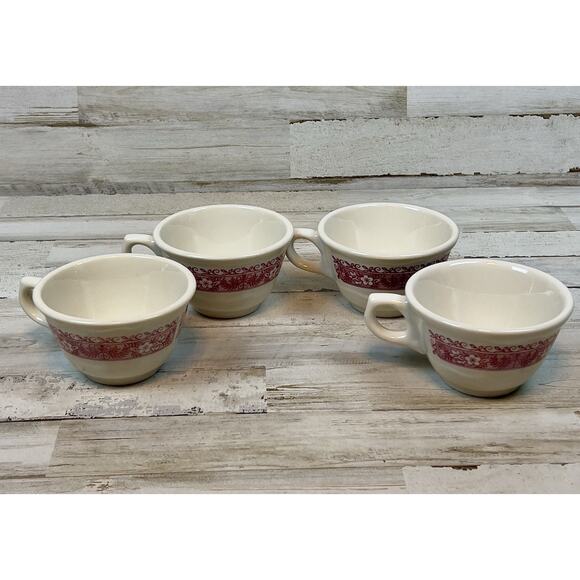 Lot of 4 Vintage Syracuse China Restaurant Ware Red Floral Pattern Coffee Cups - Picture 1 of 6